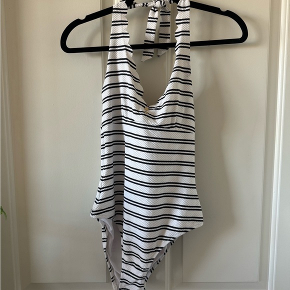 Heidi Klein One Piece $315 White & Blue Striped Swimsuit Size Medium - Picture 3 of 7
